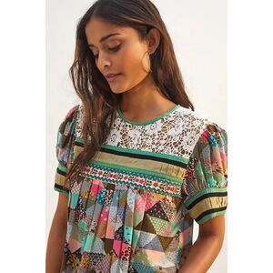 Anthropologie Patchwork Embroidered Lace Blouse Verb by Pallavi Singhee XS NWT